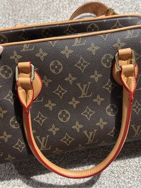 Louis Vuitton Brown Monogram Canvas Top-Handle Bag with Red-Trim Handles